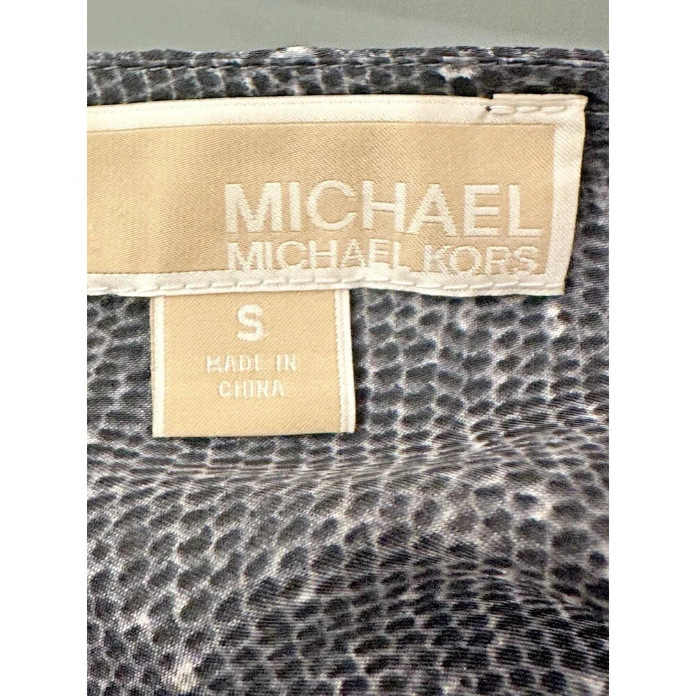 Michael Michael Kors Women's Sz S Grey Snakeskin Print Gathered Sleeve Blouse M
